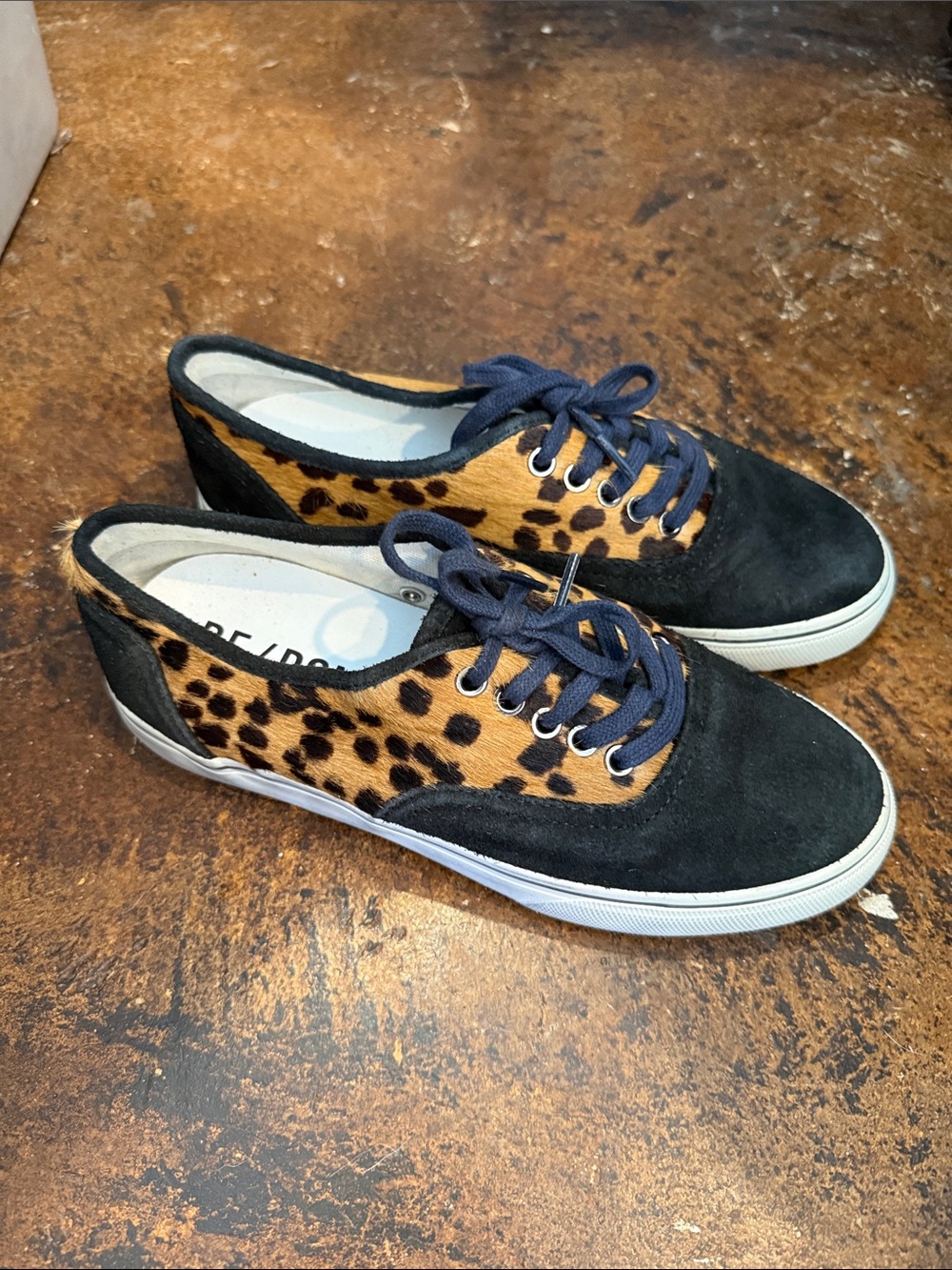 Re/Done Leopard Haircalf Sneakers with Black Accents